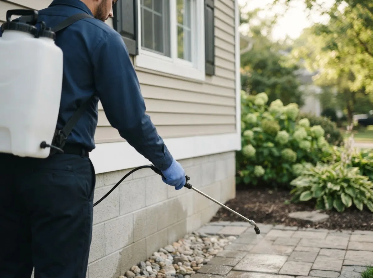 Pest control technician inspecting a home in Bartlett, KS